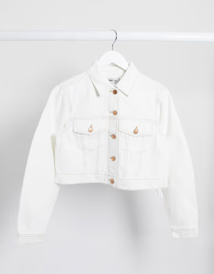 New Look cropped denim jacket in off white | ASOS (Global)