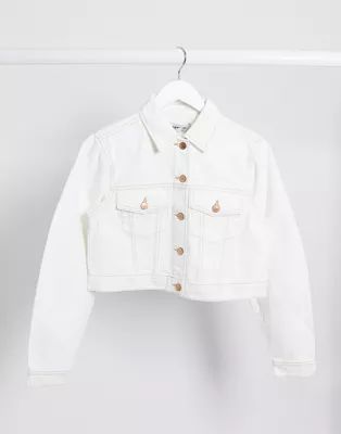 New Look cropped denim jacket in off white | ASOS (Global)