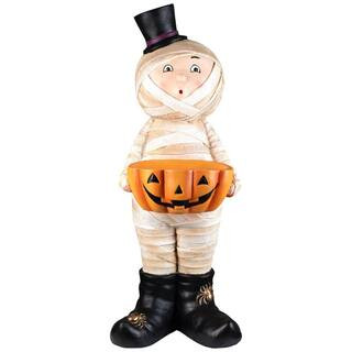 Mummy in Top Hat Holding Jack-O-Lantern Candy Dish Halloween Decoration - 23 in. | The Home Depot
