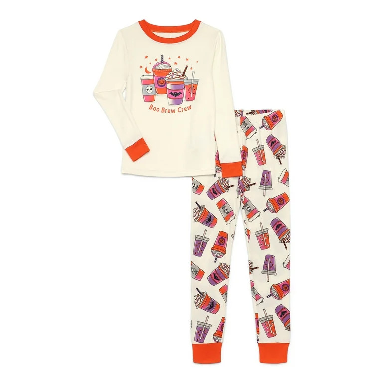 Way to Celebrate Halloween Girls Long Sleeve Top and Pants Tight Fit, 2-Piece Pajama Set  2-Piece... | Walmart (US)