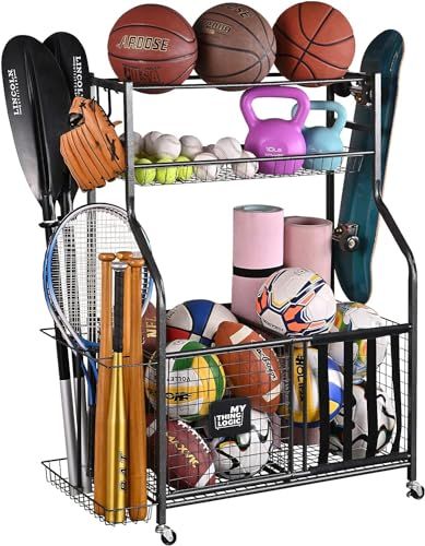 Mythinglogic Garage Sports Equipment Organizer, Ball Storage Garage Large Capacity, Sports Organizer for Garage with Hooks and Baskets, Ball Organizer for Garage for Football, Soccer Ball, Bat, Toys | Amazon (US)