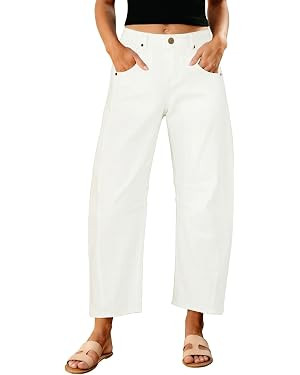 GRAPENT Barrel Jeans for Women Trendy High Waisted Wide Leg Baggy Cropped Relax Fit Stretch Denim... | Amazon (US)