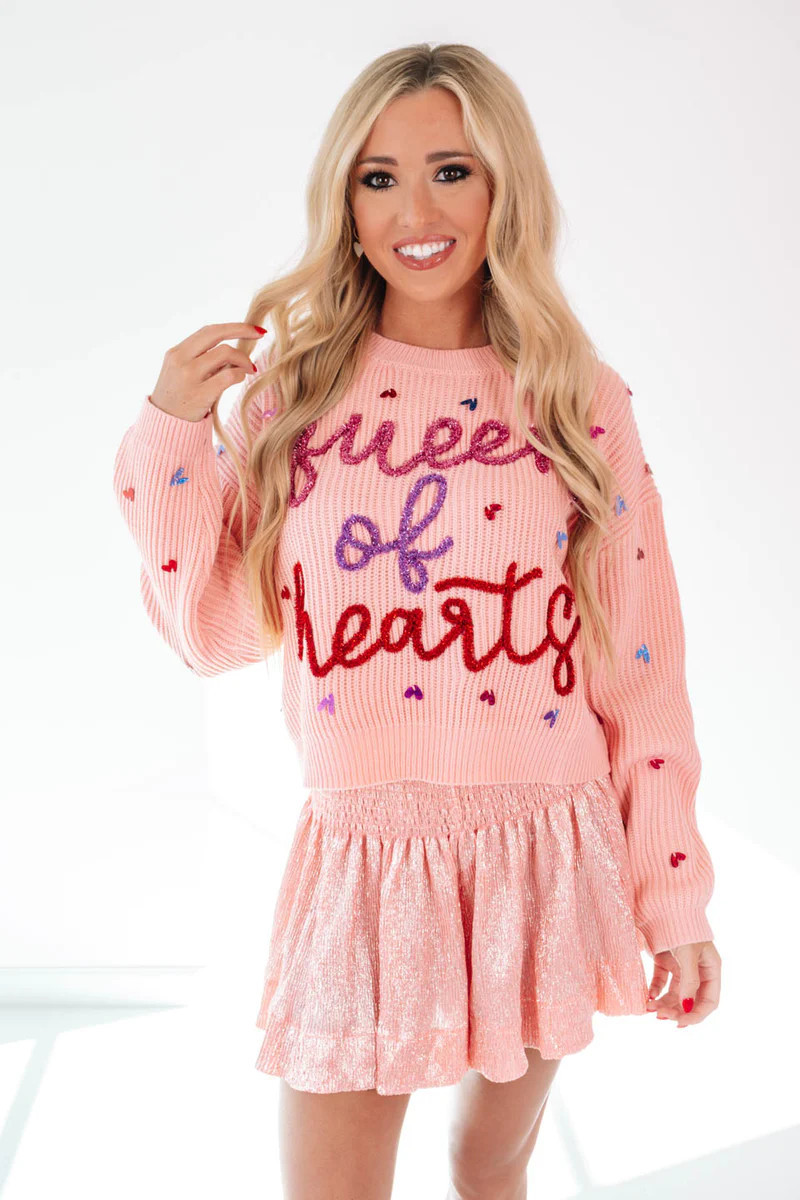 Queen Of Sparkles Queen Of Hearts Sweater - Pink | The Impeccable Pig