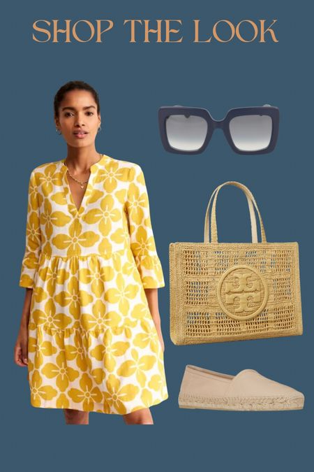 Summer outfit idea. Love this yellow print dress from Boden! 💛 sunglasses are on sale — love the blue! 

Over 50 fashion inspo, over 40, summer style, summer dress, summer tote handbag, flat espadrille sandals, Gucci sunglasses. 



#LTKover40 #LTKSeasonal #LTKsalealert
