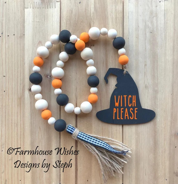 Rae Dunn inspired Witch Please Halloween Bead Garland, Halloween wood bead garland, fall bead gar... | Etsy (US)