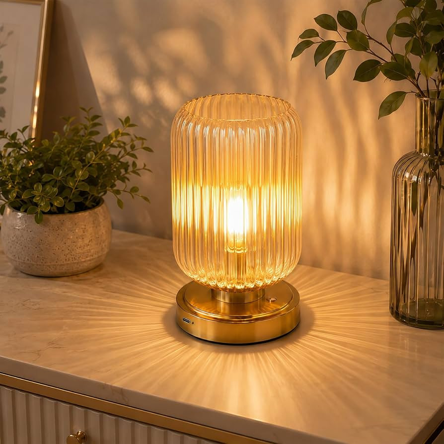 Cordless Glass Table Lamp, 3 Color Modes & Stepless Dimming, Amber | Amazon (US)