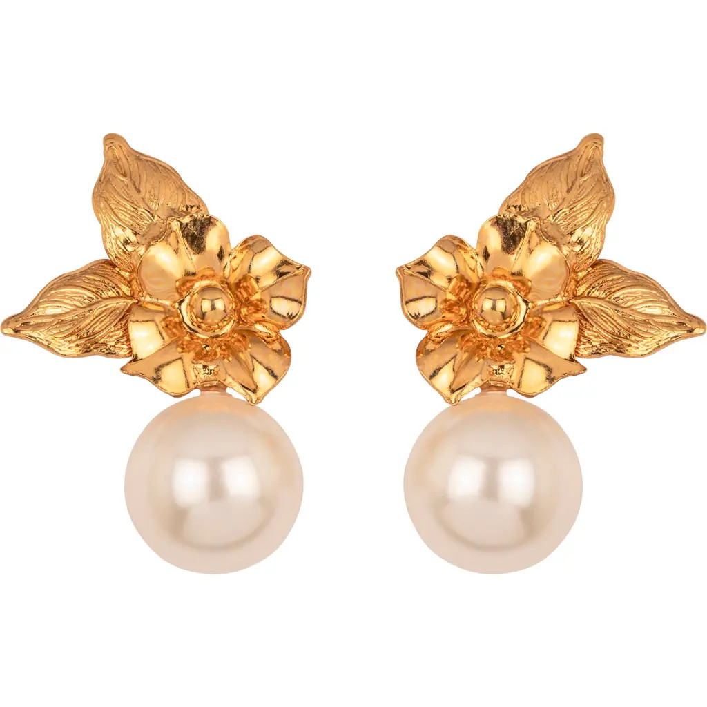 Jennifer Behr Rici Faux Pearl Flower Earrings in Gold at Nordstrom | Nordstrom