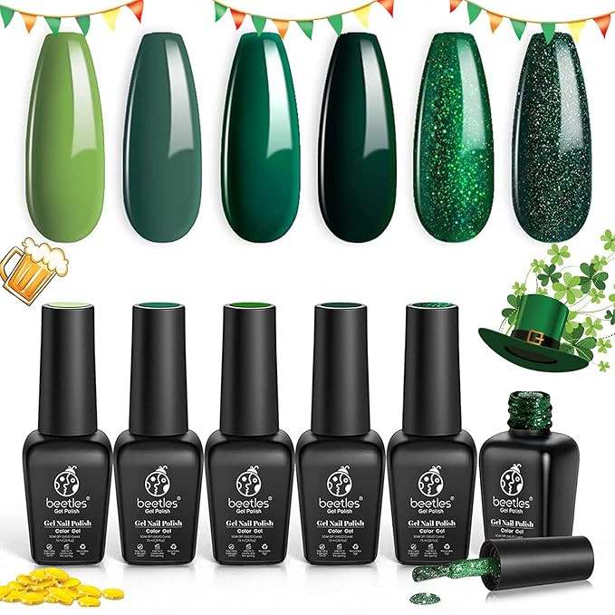 Beetles Carnival Evergreen Gel Nail Polish Set - 6 Pcs Glitter Green Sparkle Gel Polish Kit Soak ... | Amazon (US)