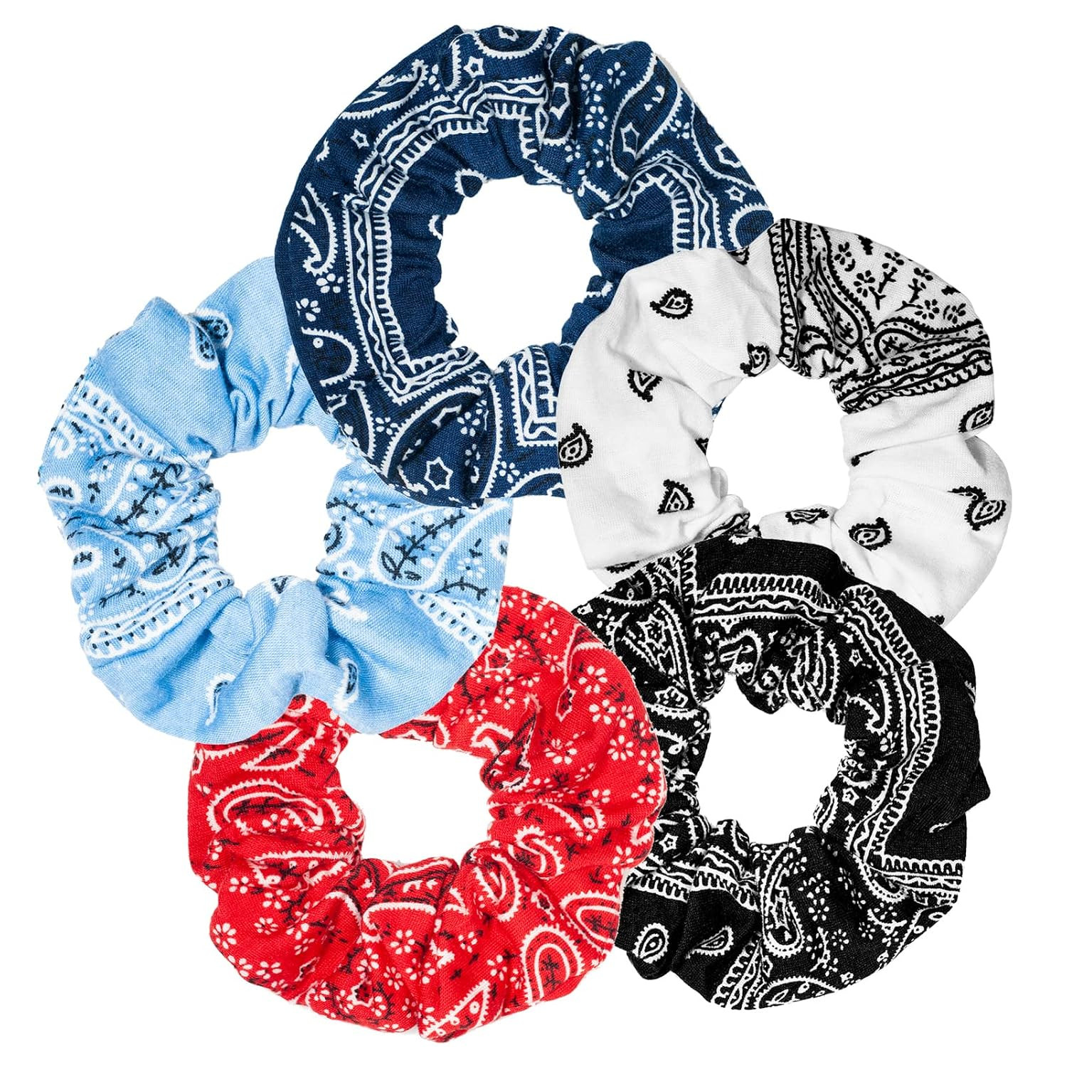 Bandana Print Scrunchies Hair Ties, 5PCS Cotton Hair Elastics for Women | Amazon (US)