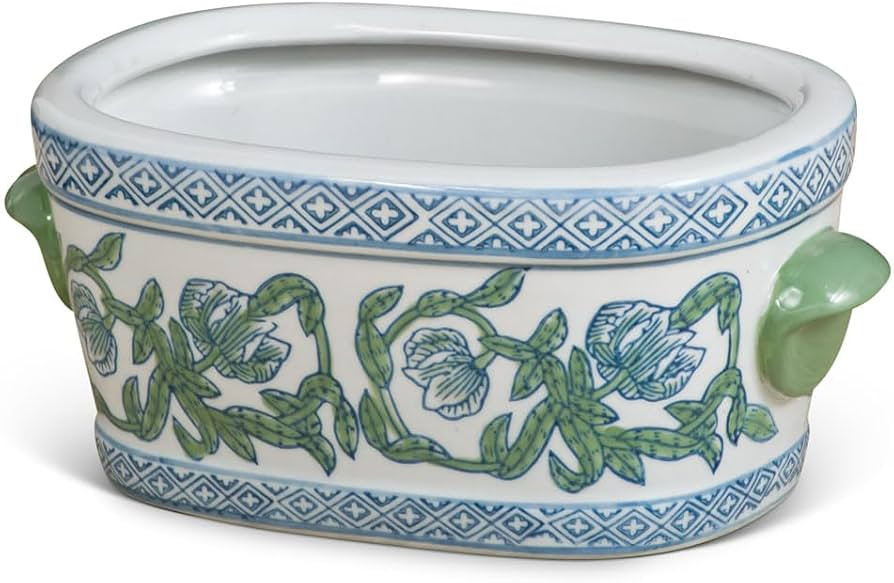 Petitie Chinese Green and White Floral Oval Porcelain Footbath Planter | Amazon (US)