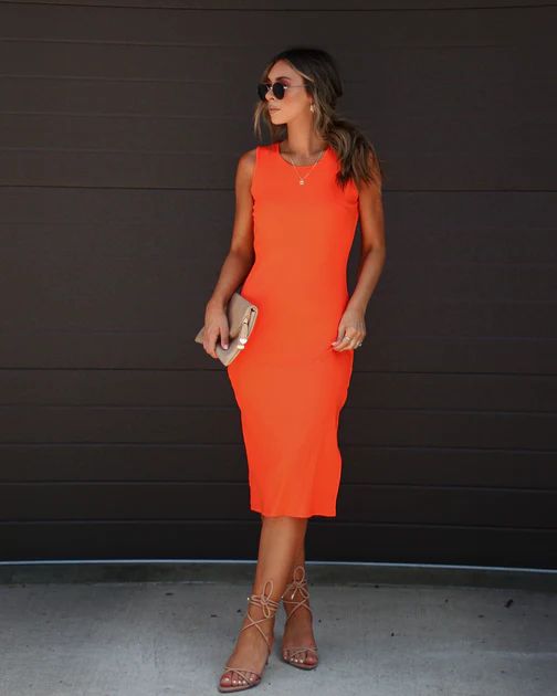 Hillary Ribbed Cotton Blend Midi Dress - Orange - SALE | VICI Collection