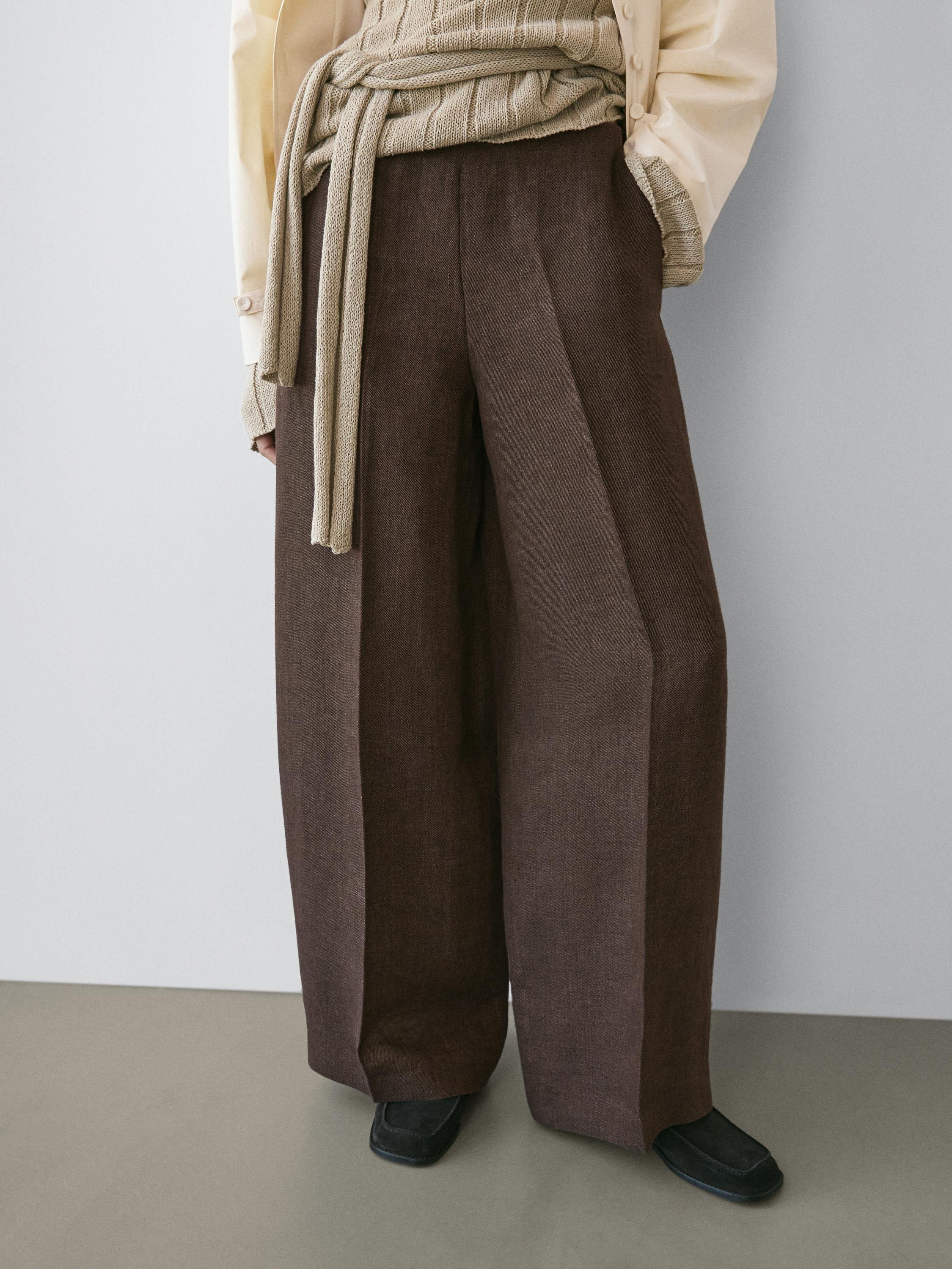 Flowing linen suit trousers | Massimo Dutti UK