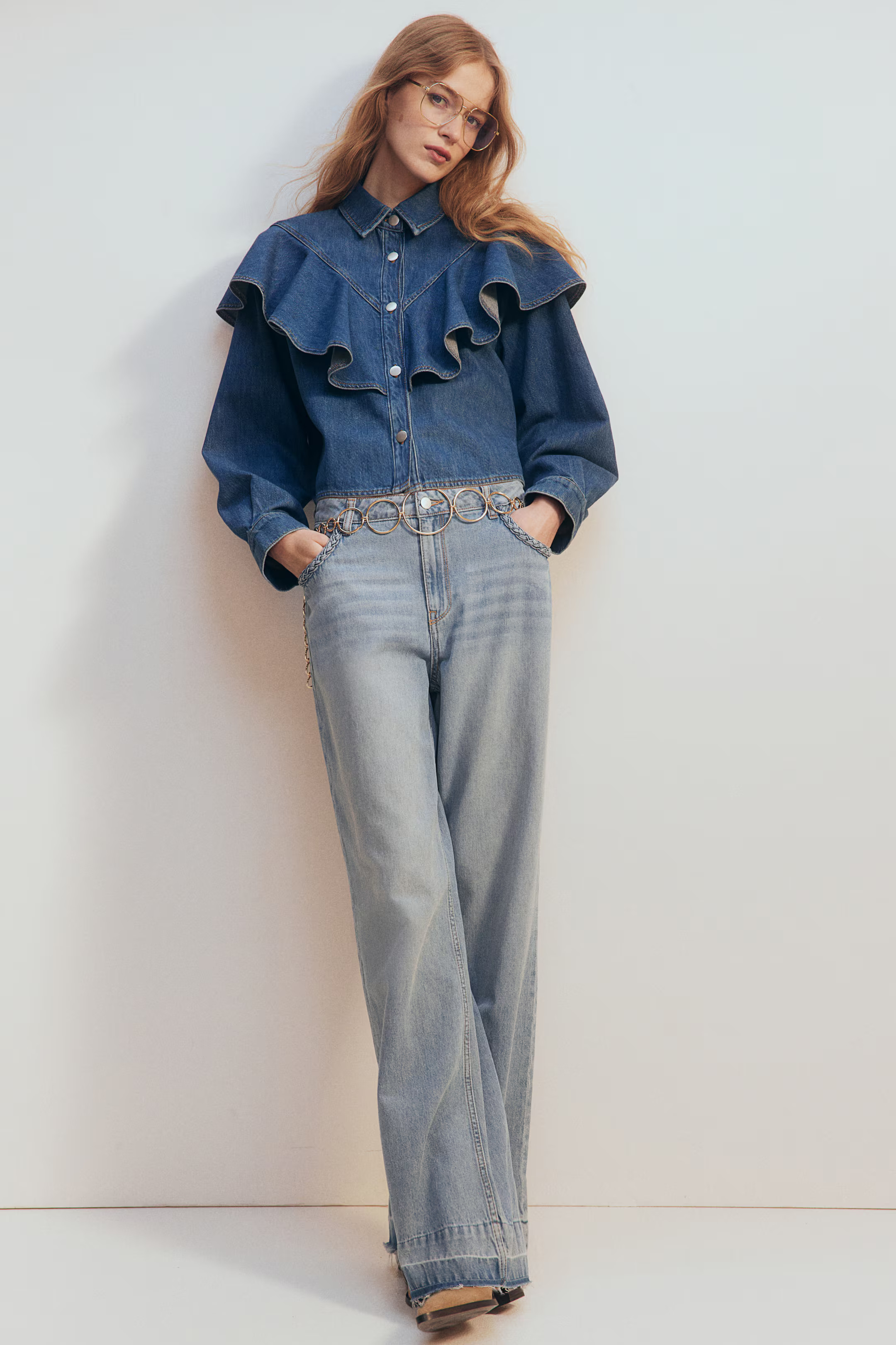 Flounce-Trimmed Denim Shirt | H&M (US + CA)