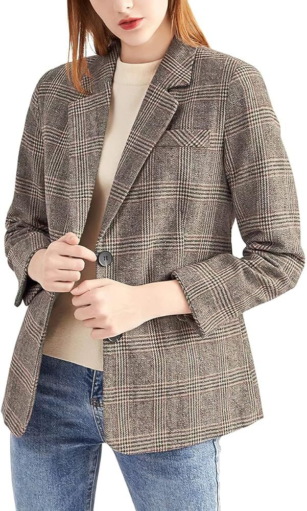 ebossy Women's Notch Lapel 2 Button Boyfriend Blazer Suit Houndstooth Plaid Jacket Coat | Amazon (US)