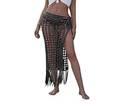 Women Hollow Out Mesh Tassle Skirts Beach Cover Up | Amazon (US)