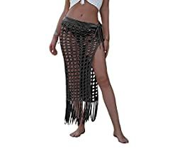 Women Hollow Out Mesh Tassle Skirts Beach Cover Up | Amazon (US)