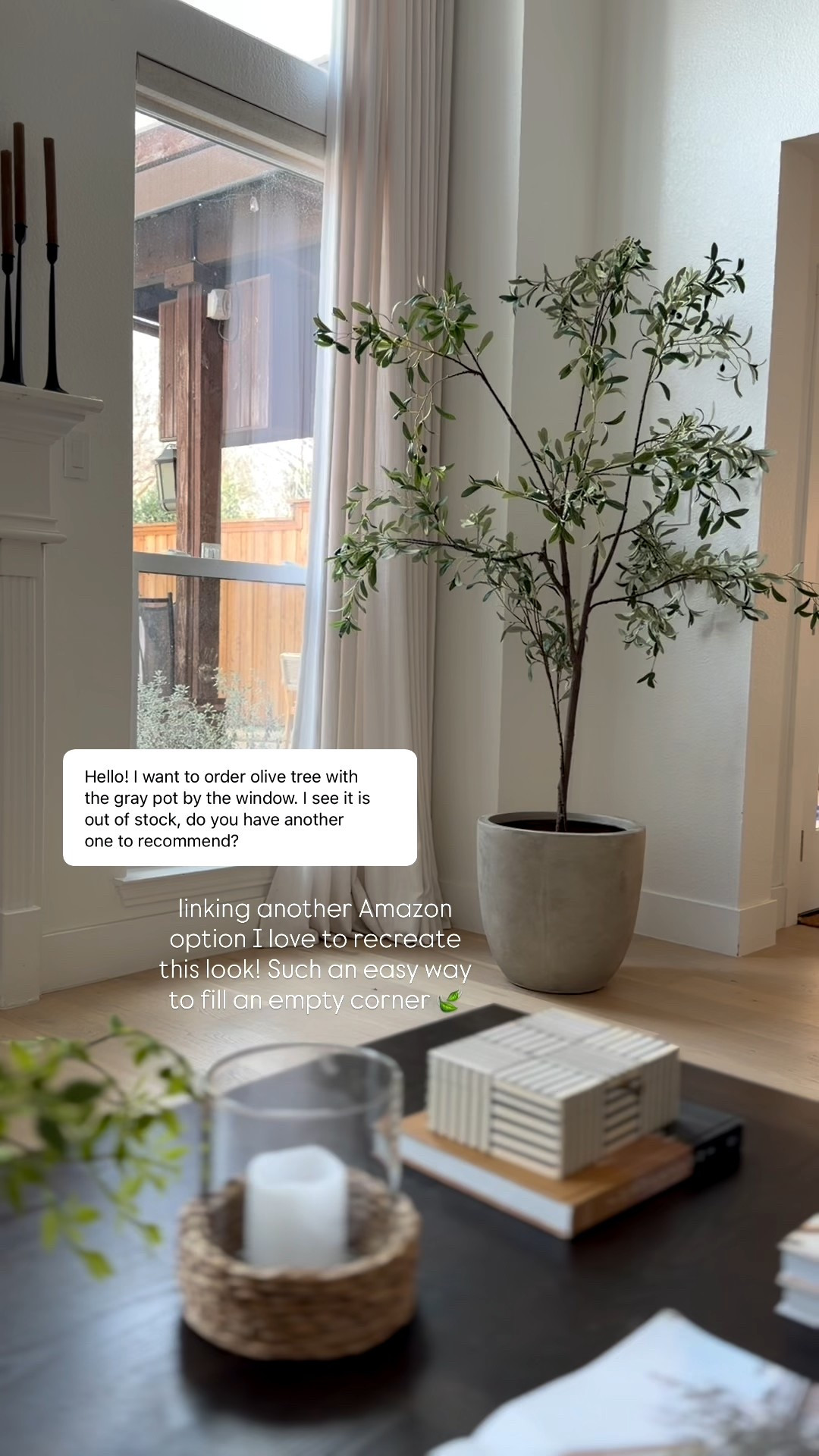 Another tried and true olive tree (a bit fuller than this one 🙌) that I love to recreate this look! 30% off too!

Corner styling, faux tree, planter  

#LTKHome #LTKSaleAlert