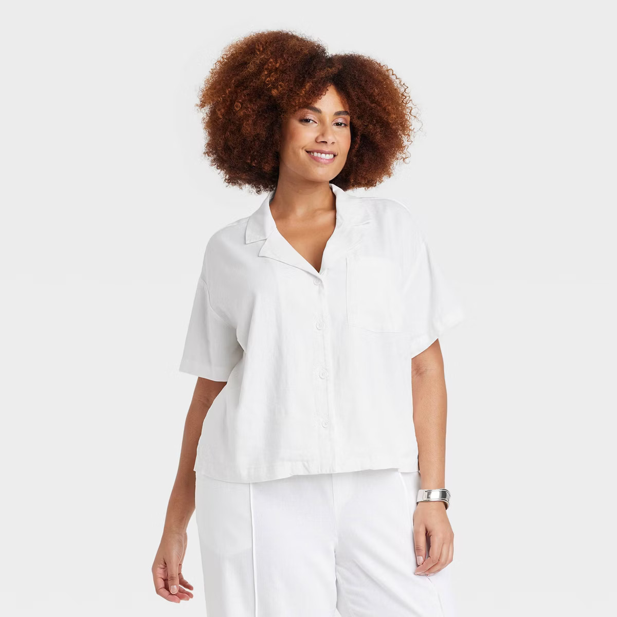Women's Linen Short Sleeve Button-Down Camp Shirt - A New Day™ | Target