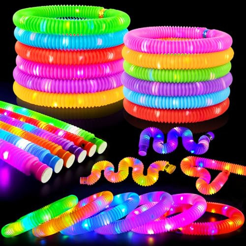 Easter Basket Stuffers for Toddlers-6 PCS Light Up Pop Tube Toys Gifts for Kids,LED Glow Stick Bracelet Necklace Party Accessories,Fun Outdoor Camping Essentials Games Activities for Boys Girls | Amazon (US)