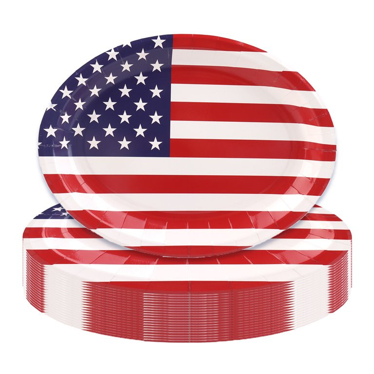 25 Pack Big 4th of July Plates,12 inch Happy American Flag Patriotic Disposable Oval Dinner Paper... | Walmart (US)