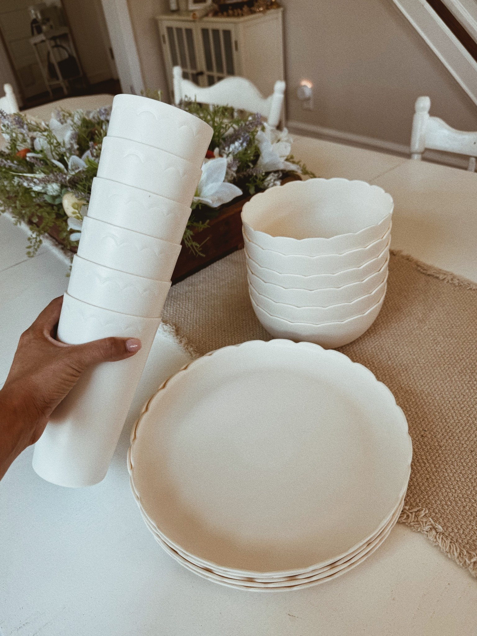 plastic scalloped tableware from Walmart! can’t wait to use these for dinner on the patio soon🤩🤍✨ 
sadly the scalloped cups are not available online- but they had a ton of them in store🤞🏼

#LTKFamily #LTKSeasonal #LTKHome