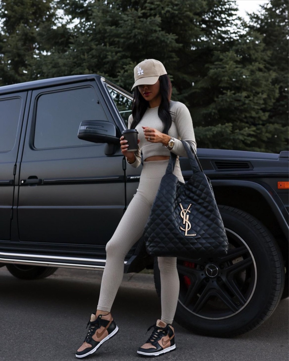 Casual Amazon workout outfit 
Amazon set wearing a small
Nike Dunk high sneakers 
LA dodgers tan cap
YSL Saint Laurent Icare tote




#LTKunder50 #LTKunder100 #LTKfit