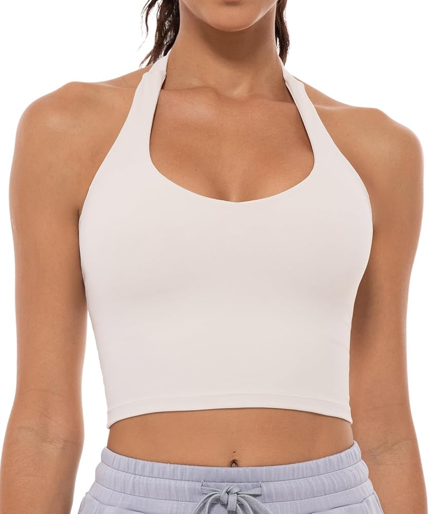 Lavento Women's V-Neck Halter Sports Bra Longline Padded Yoga Crop Bras Top | Amazon (US)