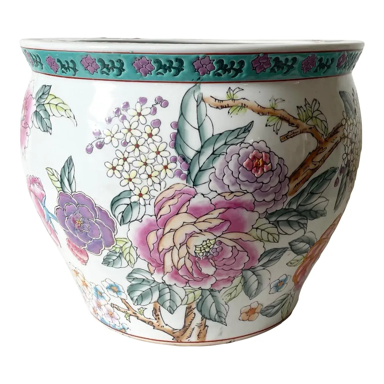 Vintage Asian Fishbowl/ Cachepot | Chairish