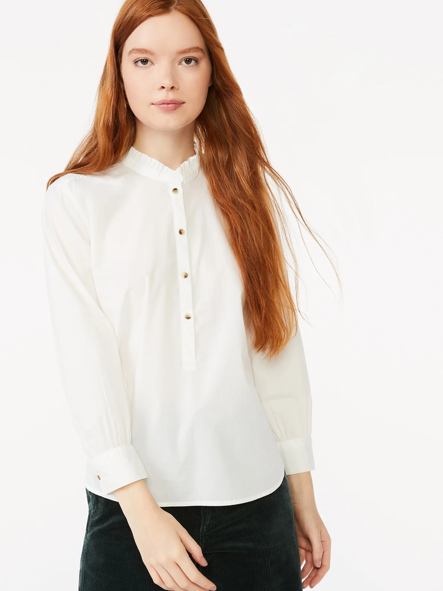 Free Assembly Women's Micro Ruffle Woven Top | Walmart (US)