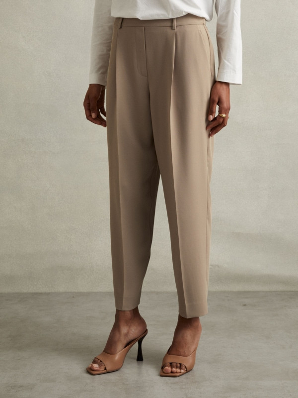 Front Pleat Tapered Trousers in Mink Neutral | Reiss UK