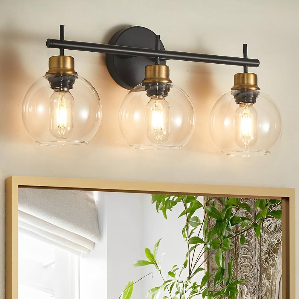 Bathroom Vanity Light Fixtures, 3 Light Black Gold Bathroom Vanity Light, Vanity Lighting Fixture... | Amazon (US)