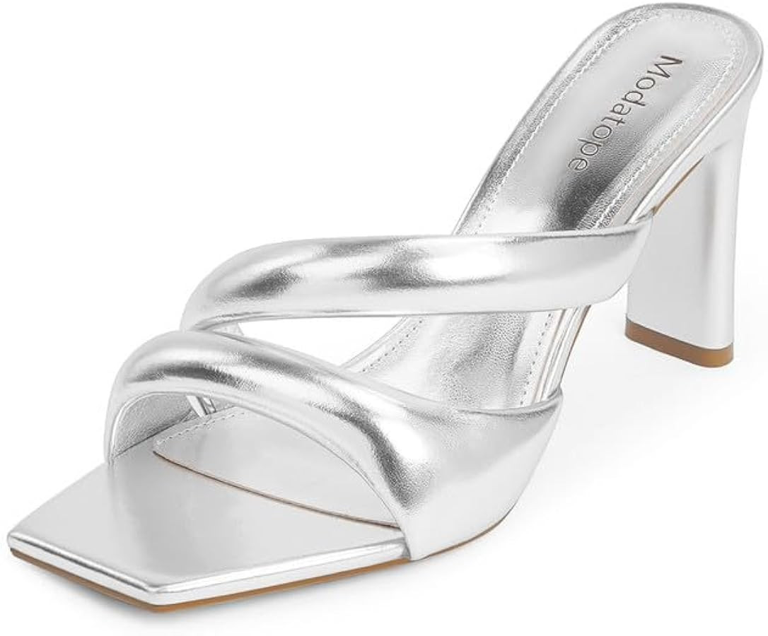 Modatope Heeled Mules for Women Square Toe Heels Chunky Block Heeled Sandals Dress Shoes | Amazon (US)