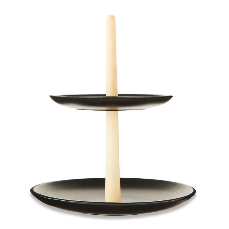 Black Round Iron Tiered Tray, 13.8 in, by Holiday Time - Walmart.com | Walmart (US)