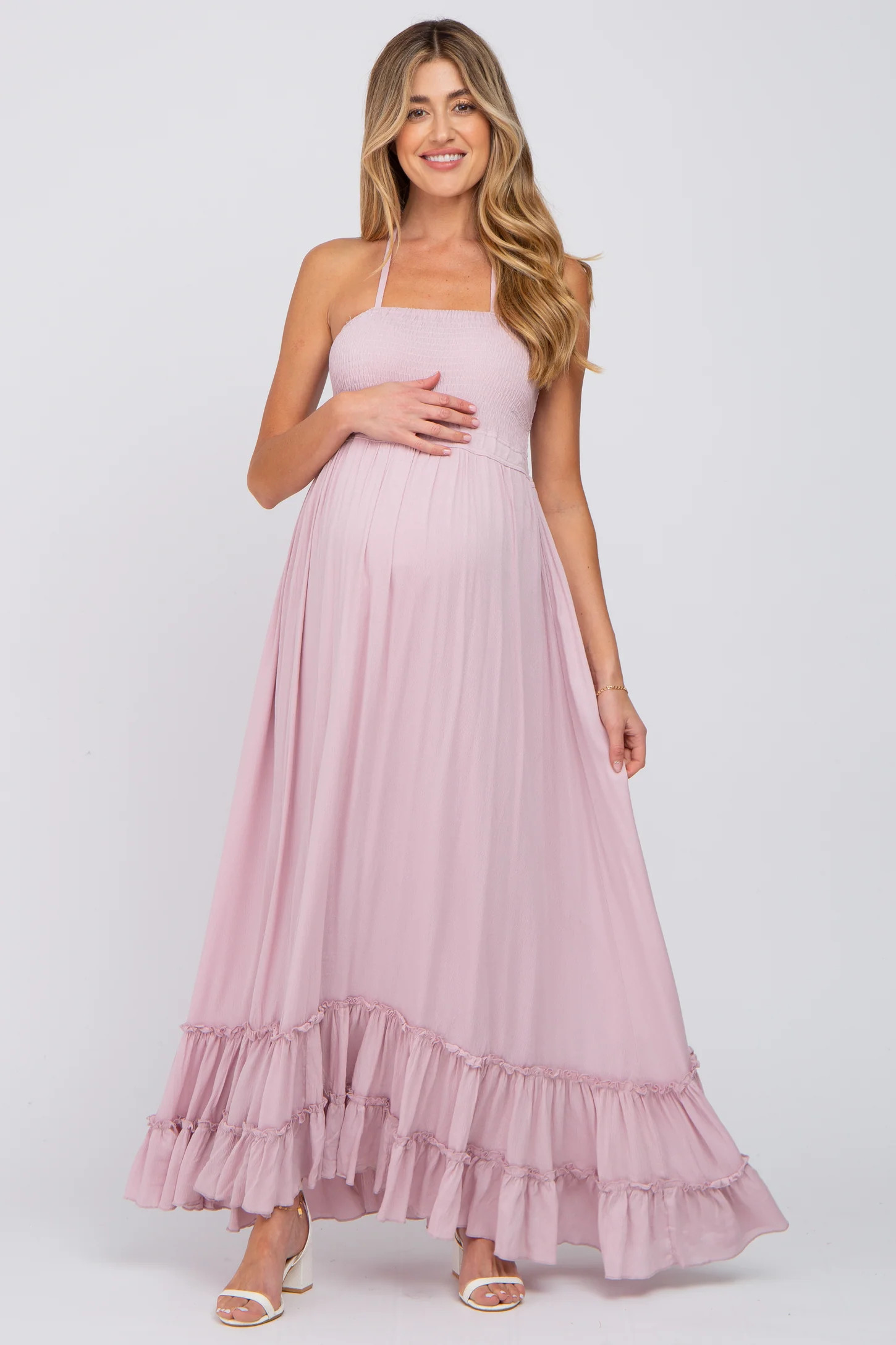 Mauve Halter Neck Cut Out Maternity Maxi Dress | PinkBlush Maternity
