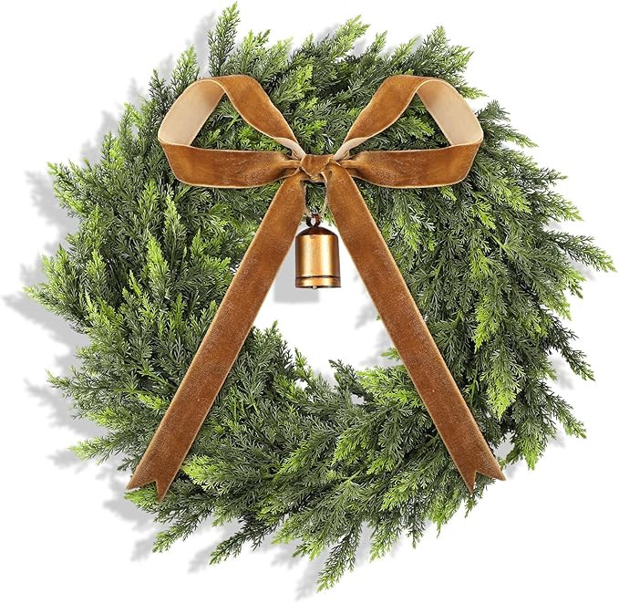 Dingion Cedar Wreath 20 Inch Brown Faux Cedar Christmas Outdoor Wreath Realistic with Vintage Rus... | Amazon (US)