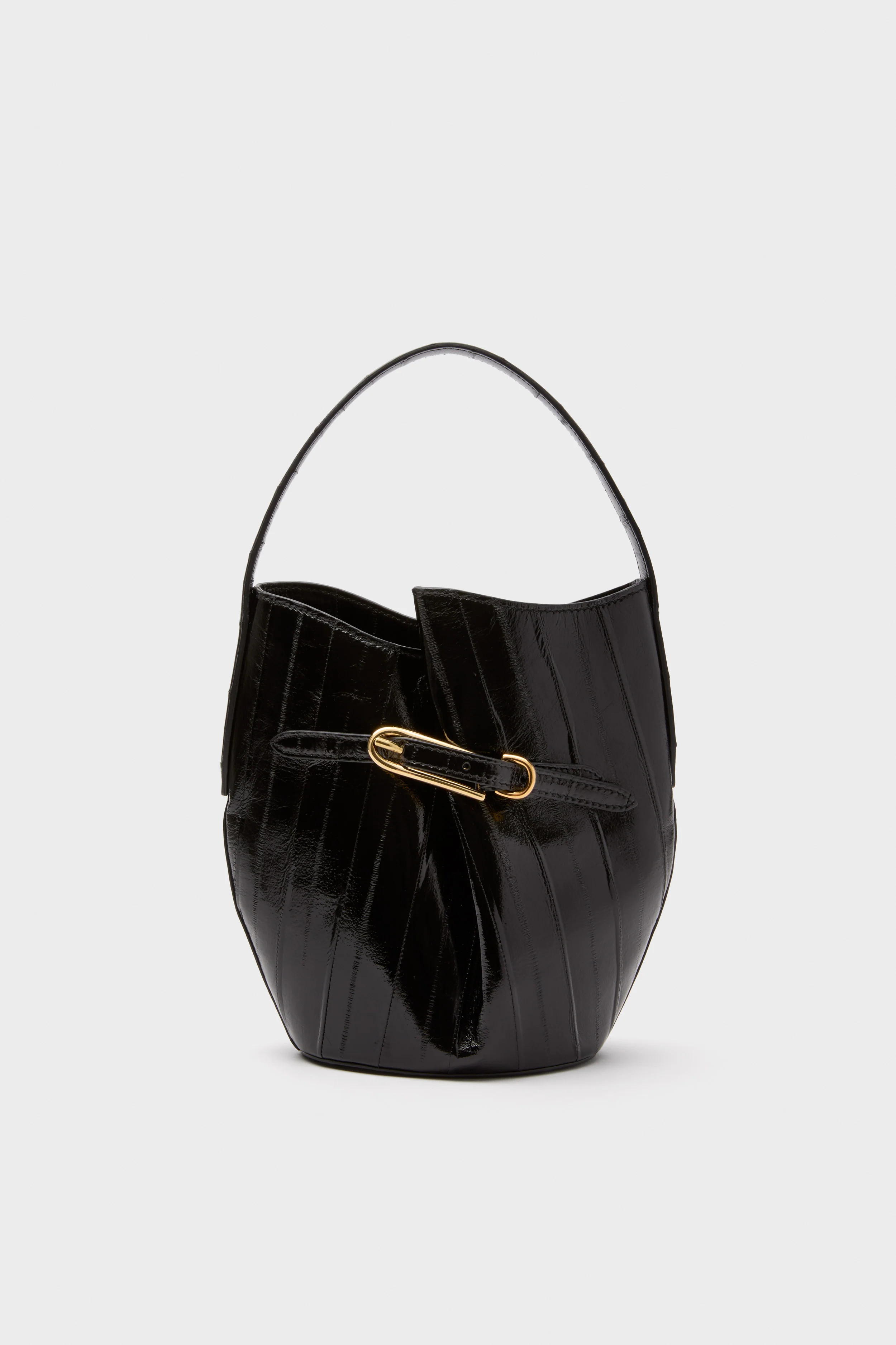 Black Eel Skin Mini Belted Bucket Bag | Tuckernuck (US)