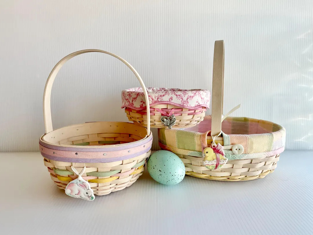 Vintage Longaberger Wicker Easter Basket: 1 Pastel Woven Treat Holder With Charm, Liner; Spring D... | Etsy (US)