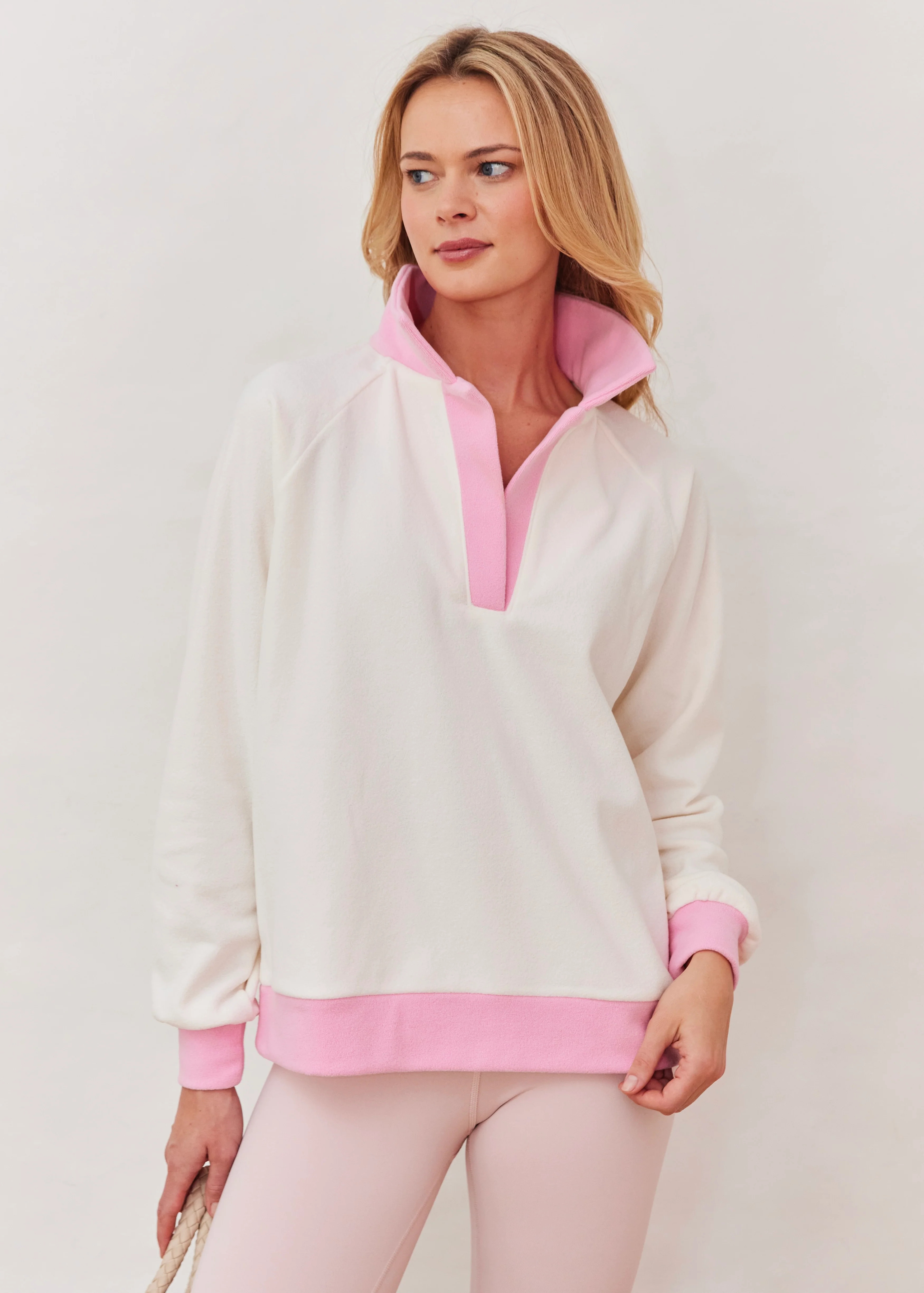 Ingrid Pullover in Terry Fleece (Cream/Prism Pink) | Dudley Stephens