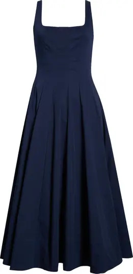 STAUD Wells Stretch Cotton Poplin Midi Fit & Flare Dress | Nordstrom | Nordstrom