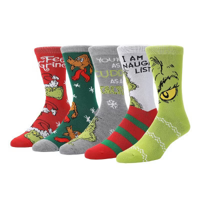 The Grinch Mixed Character Art 5-Pack Casual Crew Socks | Target