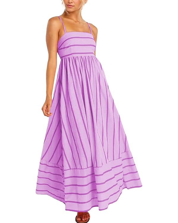 SEAUR Women's Summer Sleeveless Striped Dress Boho Ruffle Dresses Spaghetti Flowy Maxi Sundress C... | Amazon (CA)