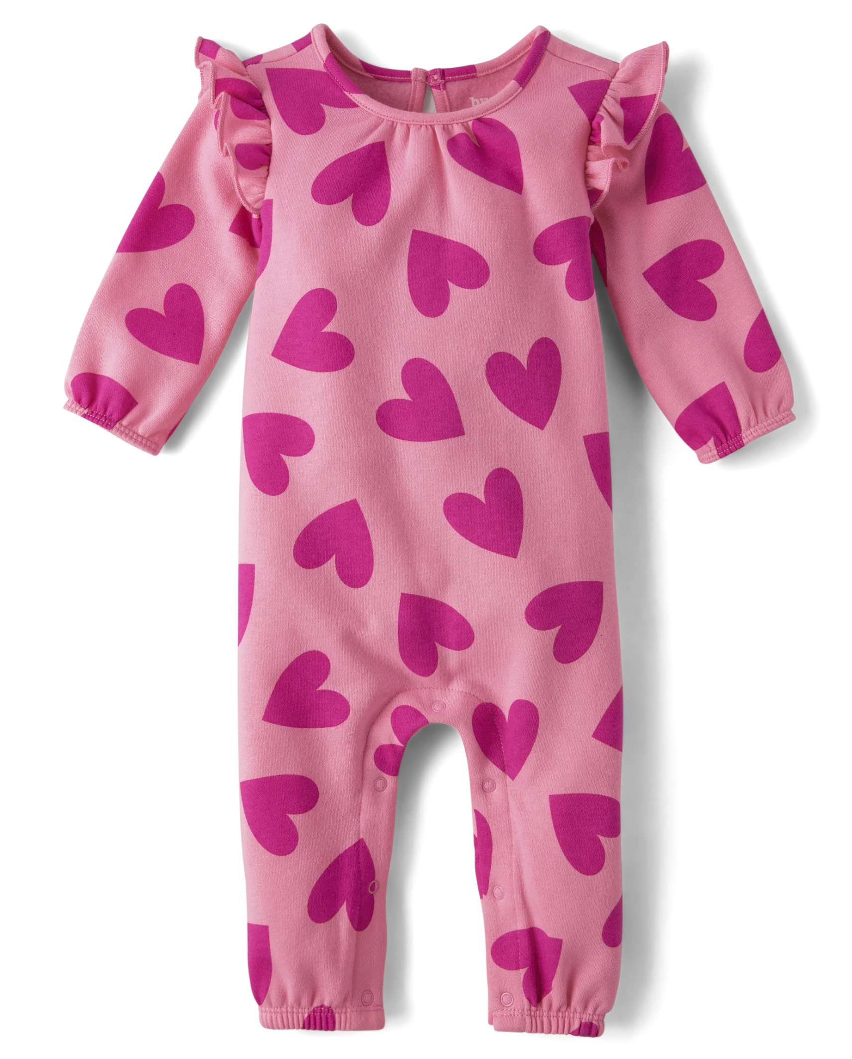 Baby Girls Heart Fleece Romper - bright pink | The Children's Place