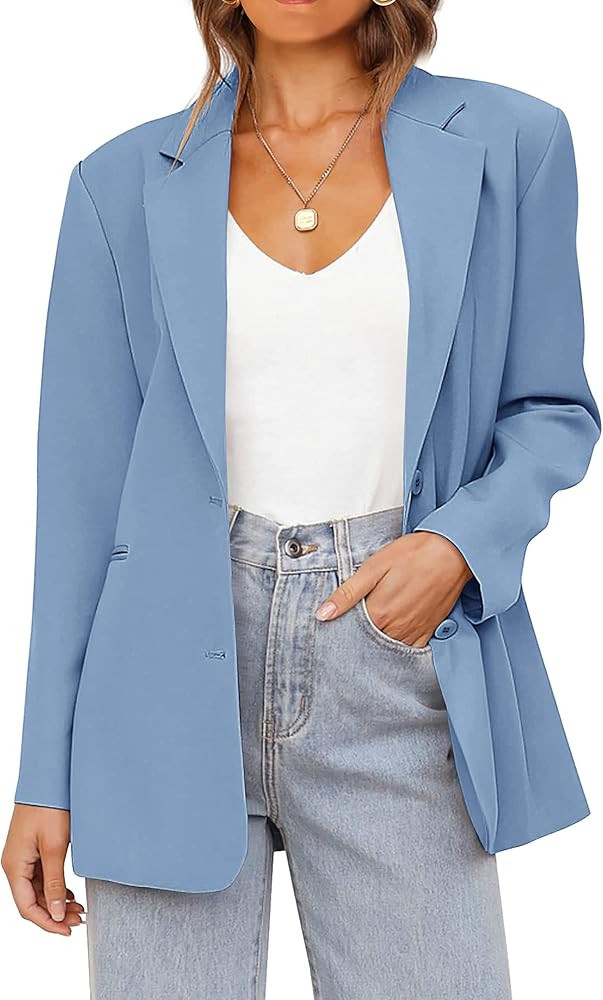 MEROKEETY Women's 2024 Fall Casual Blazers Long Sleeve Lapel Open Front Button Work Blazer Jacket... | Amazon (US)