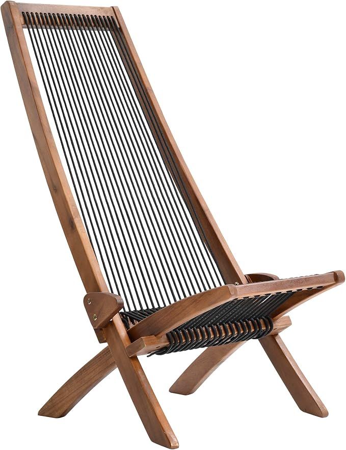 Folding Wooden Lounge Chair, Patio Chaise Lounge Outdoor Adirondack Chair Low Profile Acacia Wood... | Amazon (US)