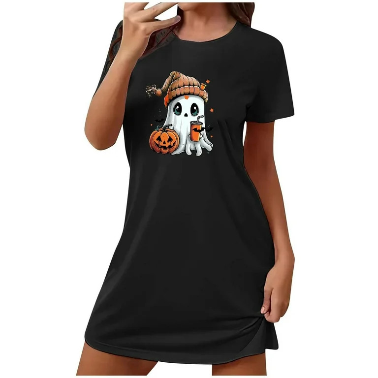 Sakmal Loose Moomoo Dresses for Women Black Stretchy Lightweight Halloween Night dress Short Crew... | Walmart (US)