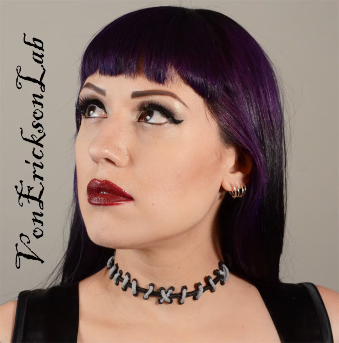 Frankenstein Monster Zombie - Silver and Black Stitches Choker - Etsy | Etsy (US)