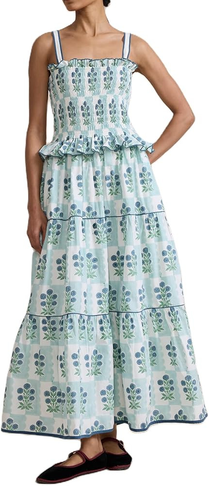 Women Boho Graphic Maxi Dress Spaghetti Strap Floral Long Dress Graffiti Square Neck Flowy Dress ... | Amazon (US)