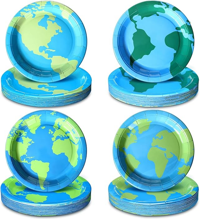 Zhehao 96 Pcs Earth Day Plates Bulk 9 Inch Globe Map World Paper Plates Earth Day Theme Birthday ... | Amazon (US)