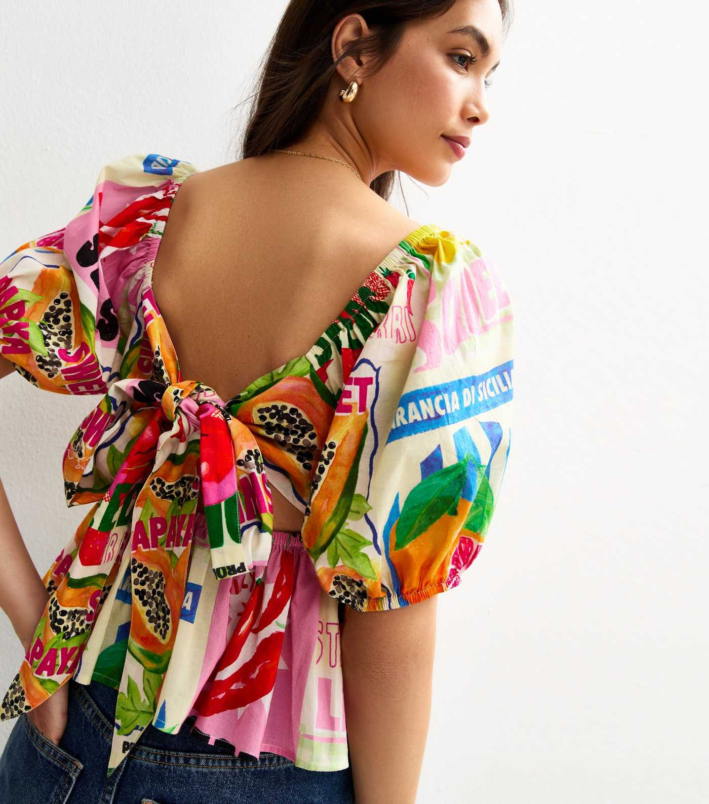 Multicolour Fruit Print Puff Sleeve Peplum Milkmaid Top | New Look | New Look (UK)