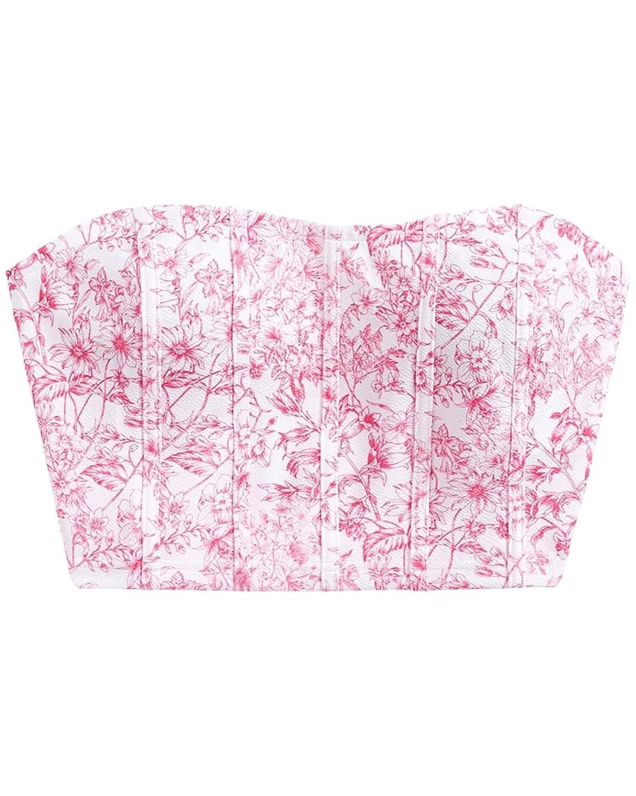 SHENHE Women's Casual Ditsy Floral Print Sleeveless Strapless Bandeau Tube Crop Top | Amazon (US)